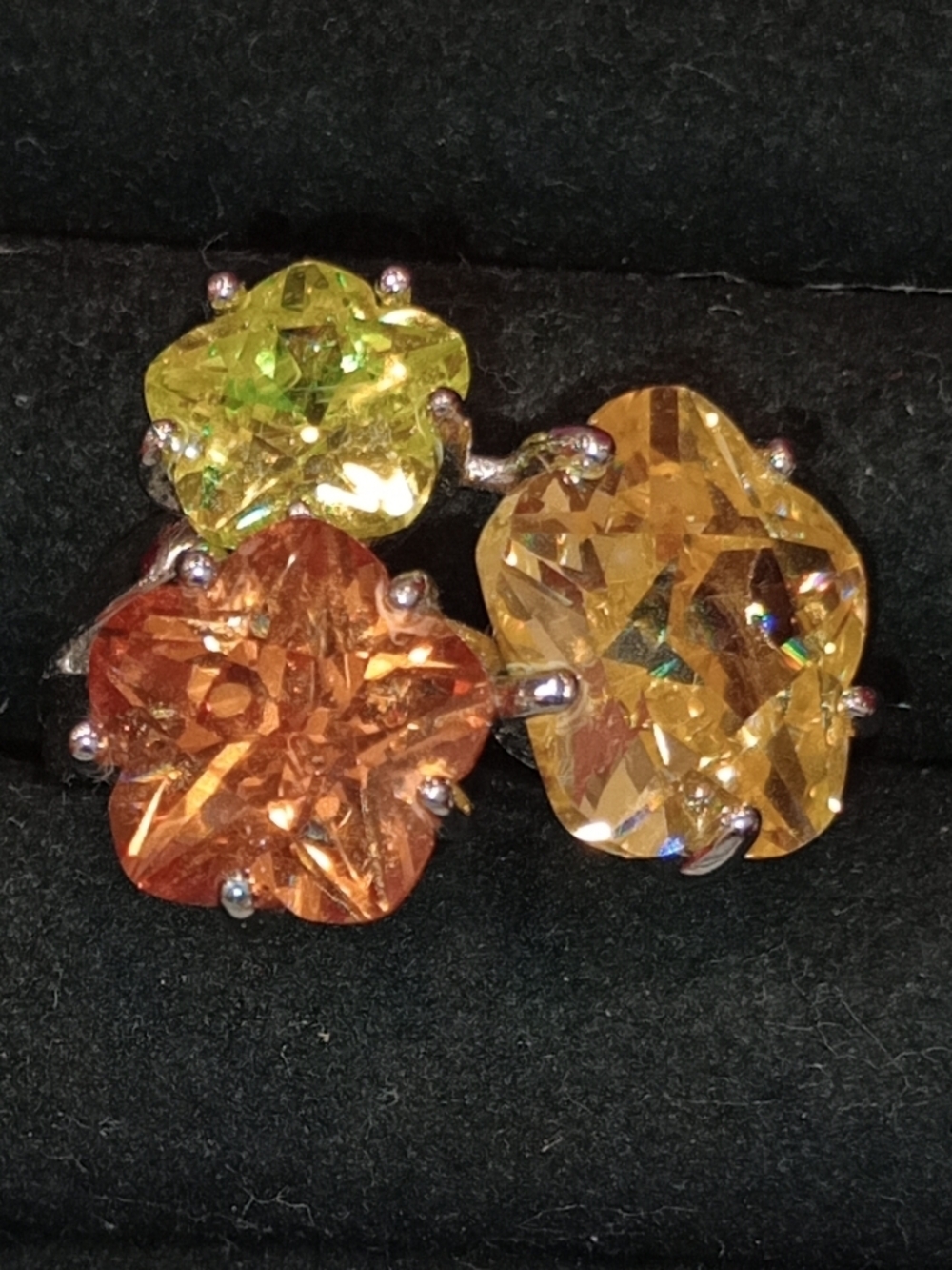 Park Lane Orange, Yellow & Green Crystal Flower Ring - Picture 13 of 14